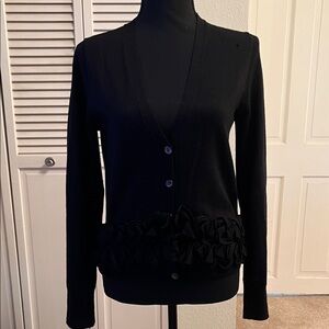 J. Crew Black Ruffle Cardigan
